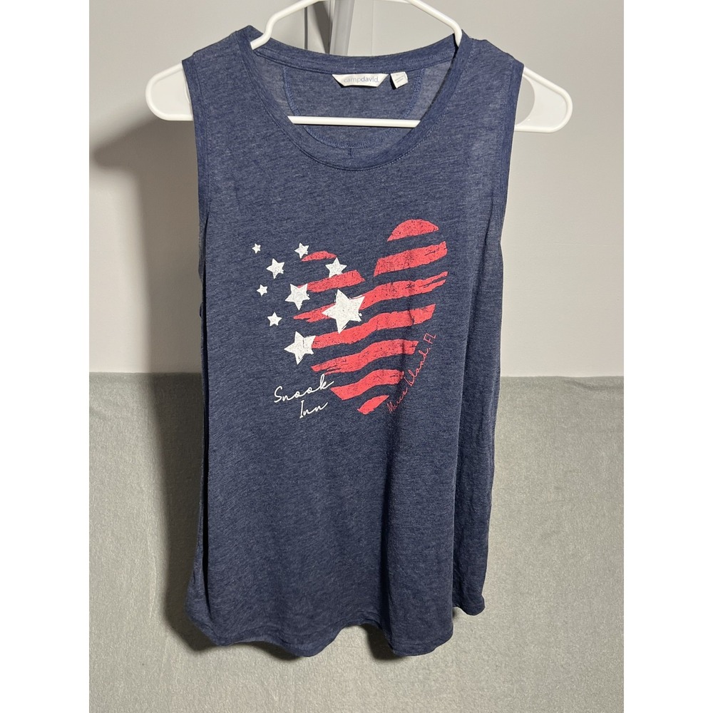 Camp David Women's Blue‎ Snook Inn Marco Island FL Patriotic Heart Tank Top Size